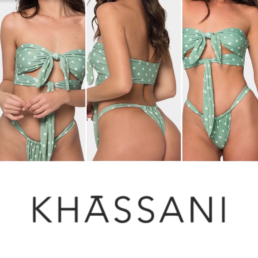 Khassani Swim Jelly Top + Bottom Bikini Set in Green Dot